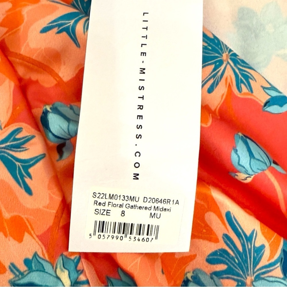 Little Mistress red floral gathered midaxi dress (Size 8, US 4): - Picture 8 of 10